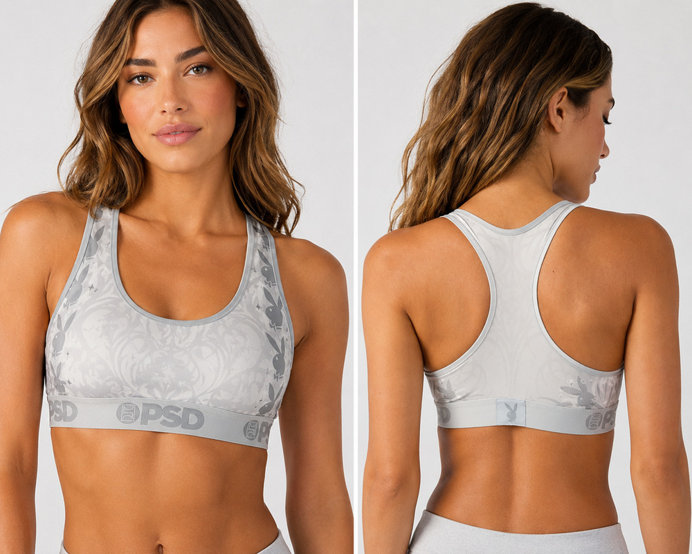 New PSD x Playboy PB Neo Tribal Sports Bra Gray Size Small